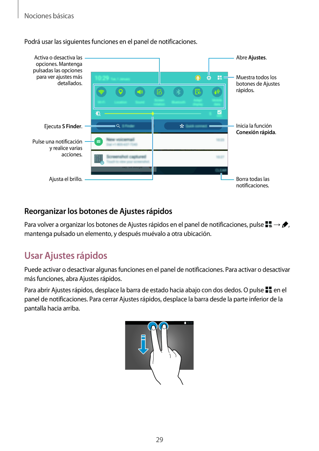 Samsung SM-T805NTSATPH, SM-T705NZWATPH, SM-T705NTSATPH Usar Ajustes rápidos, Reorganizar los botones de Ajustes rápidos 