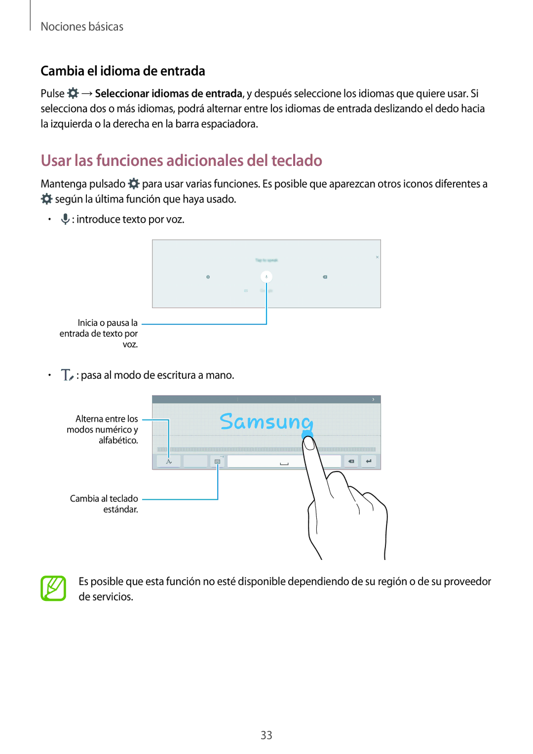 Samsung SM-T805NZWAPHE, SM-T705NZWATPH manual Usar las funciones adicionales del teclado, Cambia el idioma de entrada 