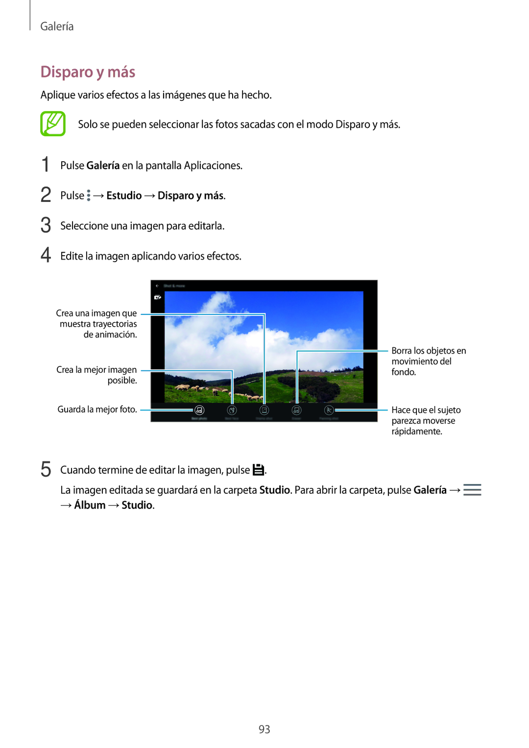 Samsung SM-T705NZWADBT, SM-T705NZWATPH, SM-T705NTSATPH, SM-T805NTSATPH, SM-T805NZWATPH manual Pulse →Estudio →Disparo y más 