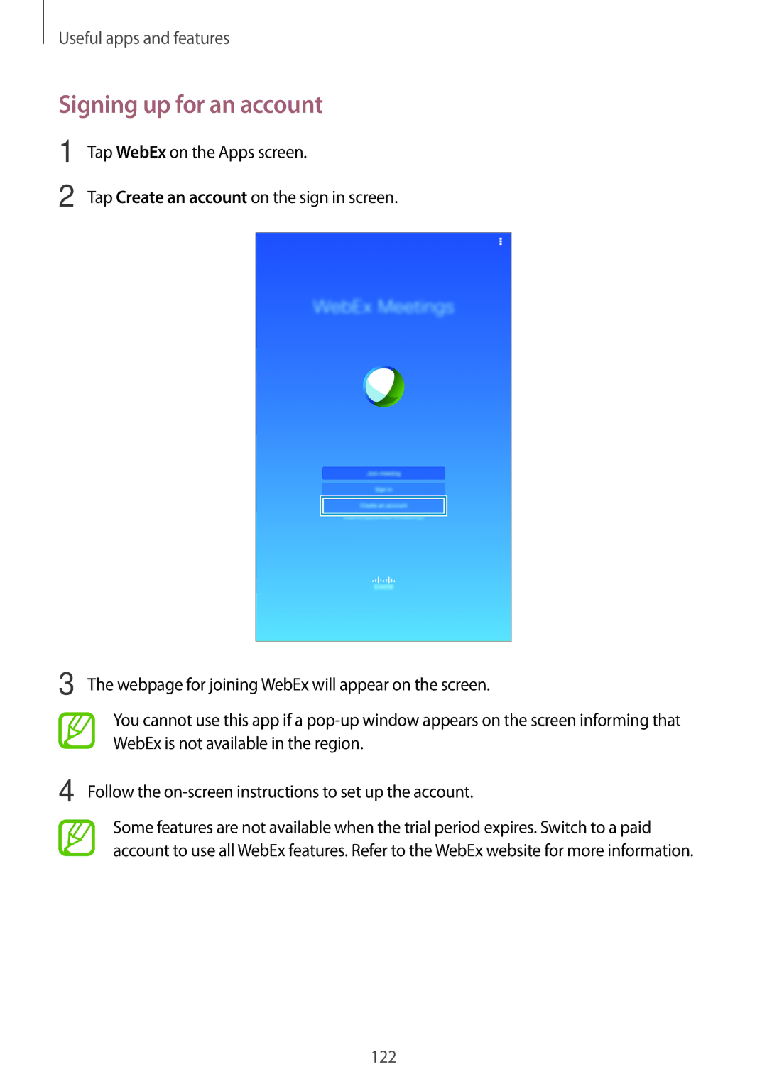 Samsung SM-T705NZWAATO, SM-T705NZWATPH, SM-T705NZWASEB, SM-T705NTSATPH, SM-T705NHAADBT manual Signing up for an account 