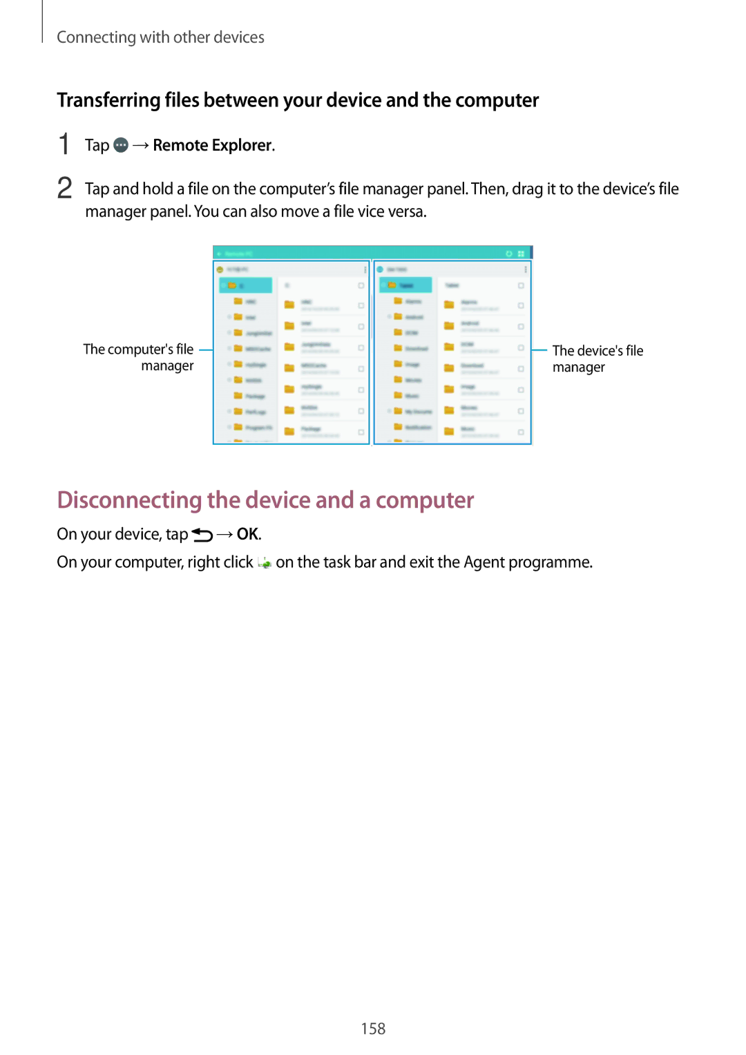 Samsung SM-T705NZWYSER Disconnecting the device and a computer, Transferring files between your device and the computer 