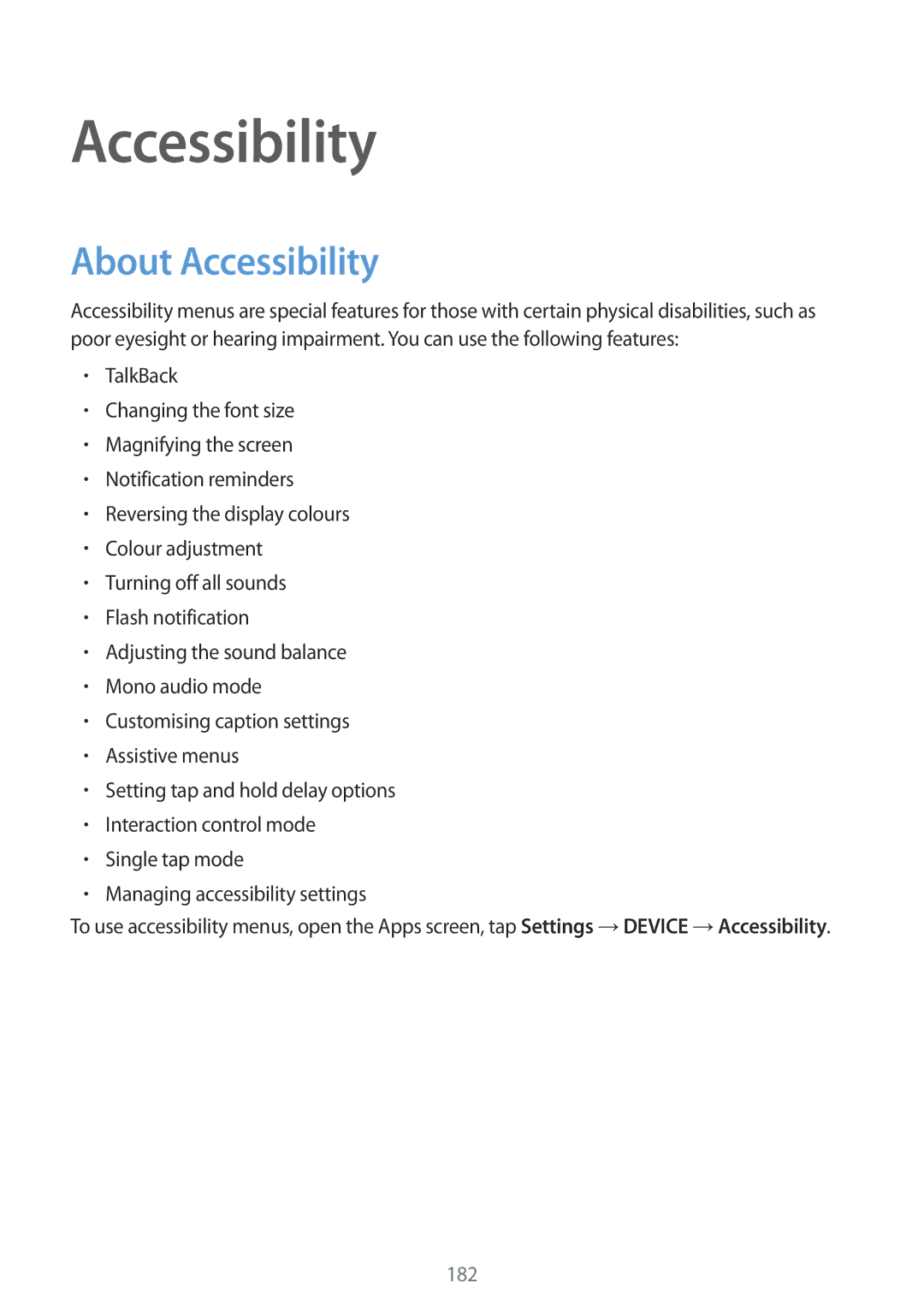 Samsung SM-T705NTSASEE, SM-T705NZWATPH, SM-T705NZWASEB, SM-T705NZWAATO, SM-T705NTSATPH, SM-T705NHAADBT About Accessibility 