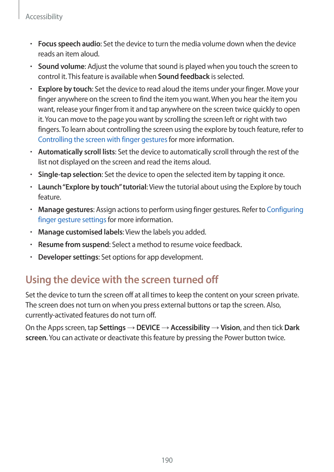 Samsung SM-T705NZWAXEH, SM-T705NZWATPH, SM-T705NZWASEB, SM-T705NZWAATO manual Using the device with the screen turned off 