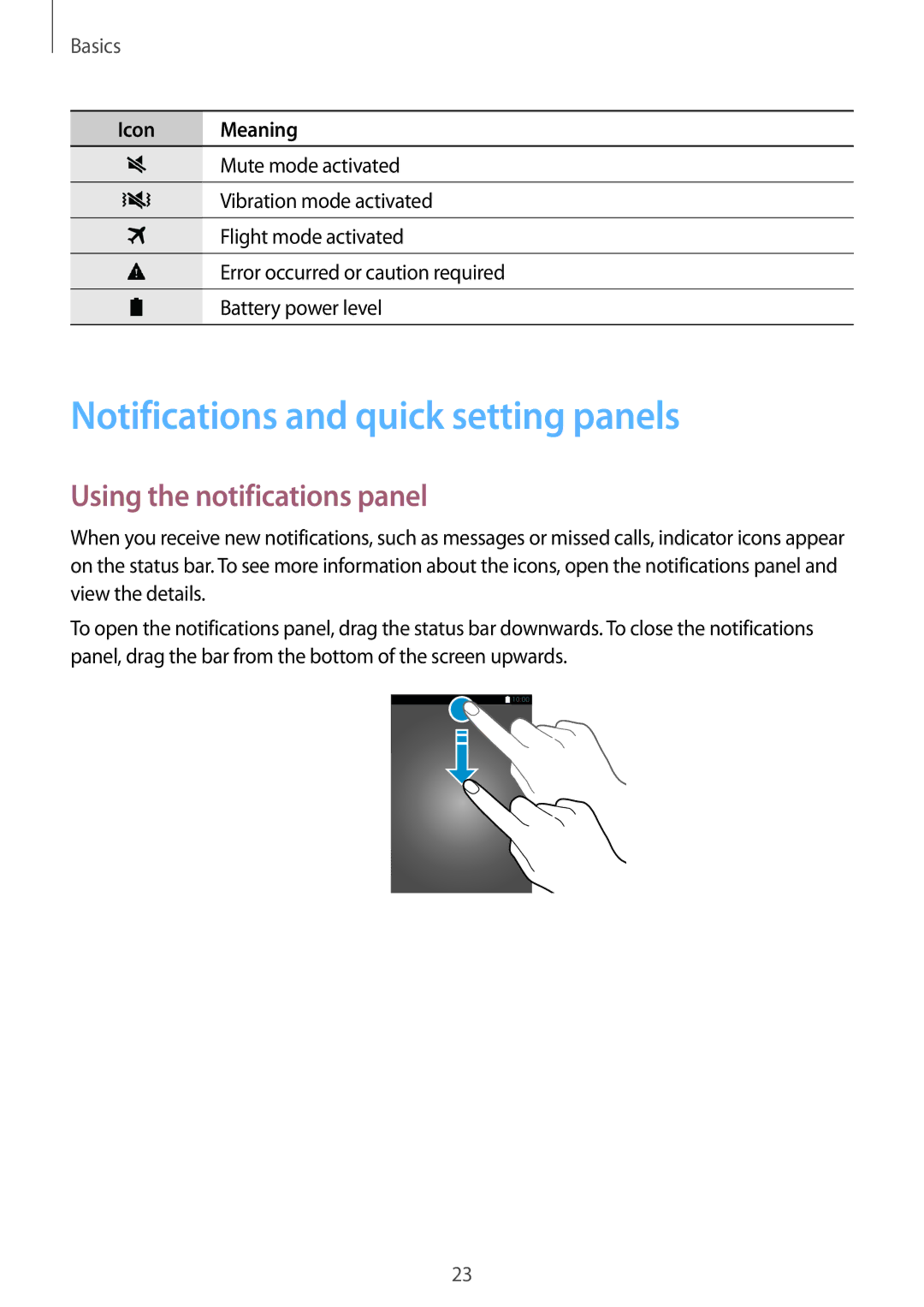 Samsung SM-T705NZWASEE, SM-T705NZWATPH manual Notifications and quick setting panels, Using the notifications panel 