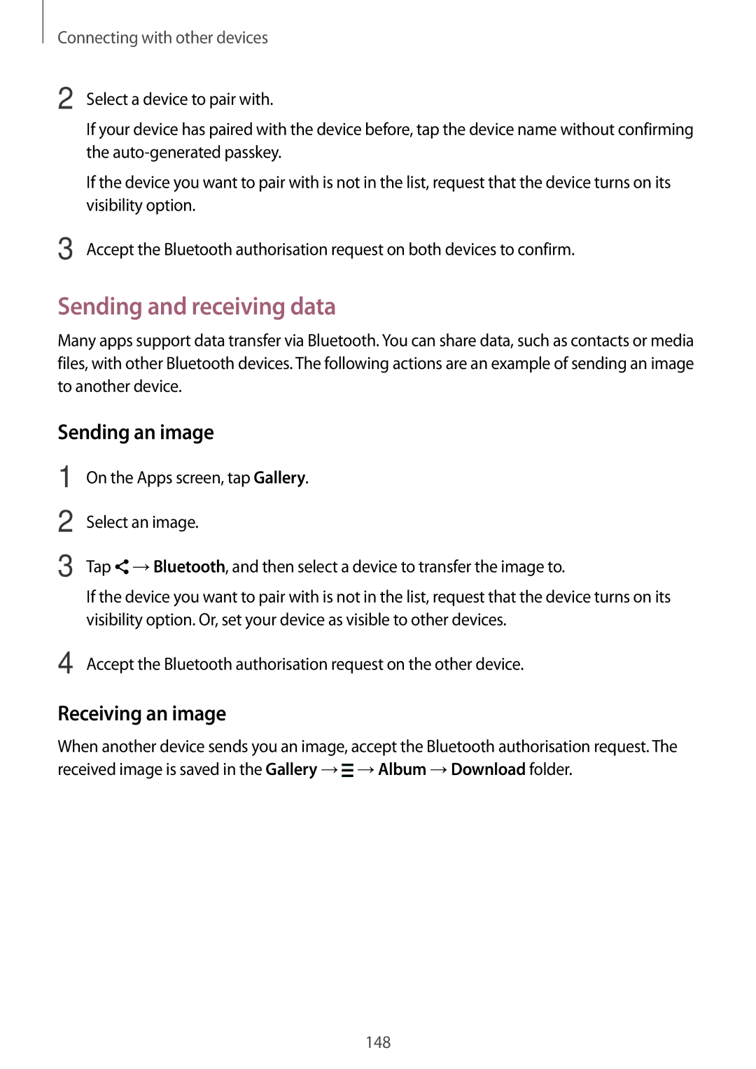 Samsung SM-T705NTSAXEH, SM-T705NZWATPH, SM-T705NZWASEB Sending and receiving data, Sending an image, Receiving an image 