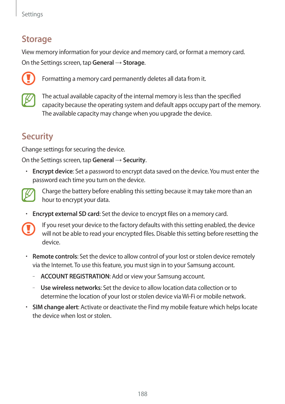 Samsung SM-T705NTSAXEH, SM-T705NZWATPH manual Storage, Security, Account Registration Add or view your Samsung account 