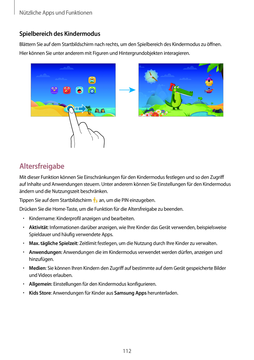 Samsung SM-T705NTSAVD2, SM-T705NZWATPH, SM-T705NZWASEB, SM-T705NZWAATO manual Altersfreigabe, Spielbereich des Kindermodus 