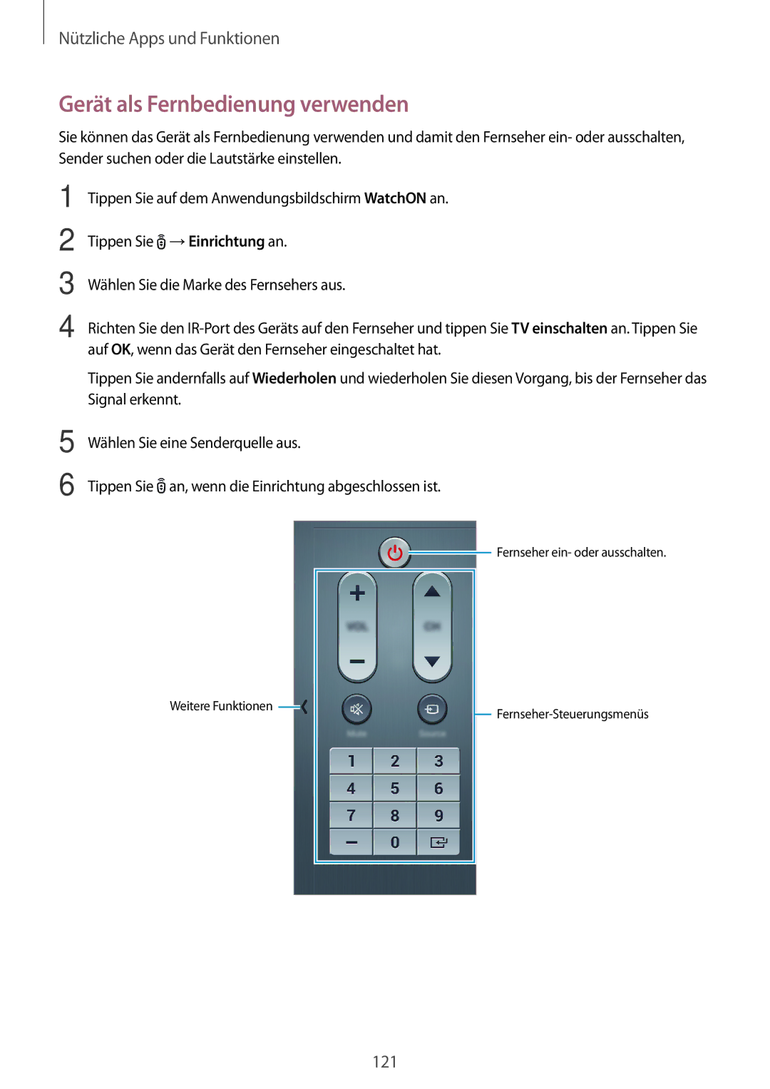 Samsung SM-T705NHAADBT, SM-T705NZWATPH, SM-T705NZWASEB, SM-T705NZWAATO, SM-T705NTSATPH manual Gerät als Fernbedienung verwenden 