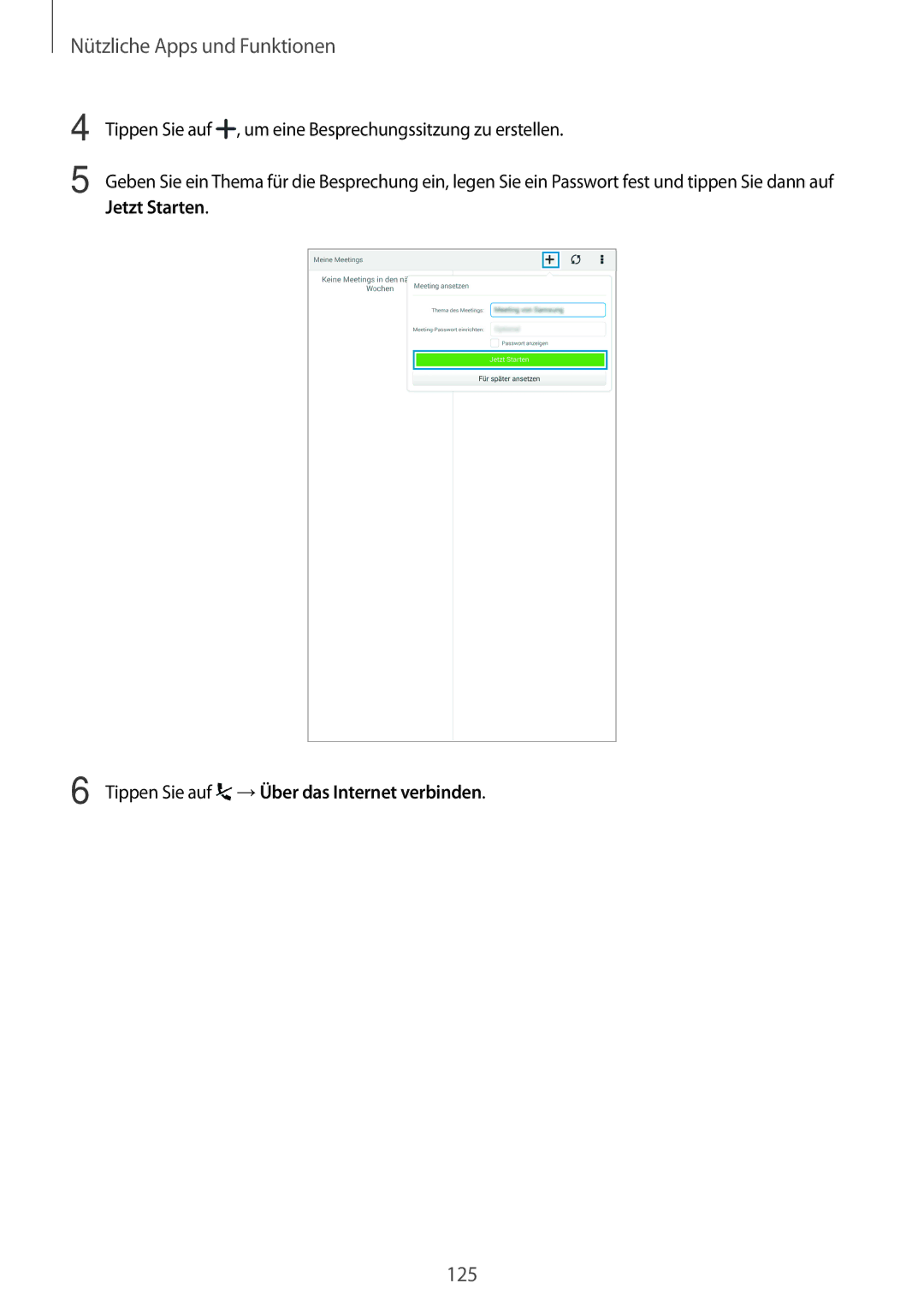 Samsung SM-T705NTSAVD2, SM-T705NZWATPH, SM-T705NZWASEB manual Tippen Sie auf , um eine Besprechungssitzung zu erstellen 