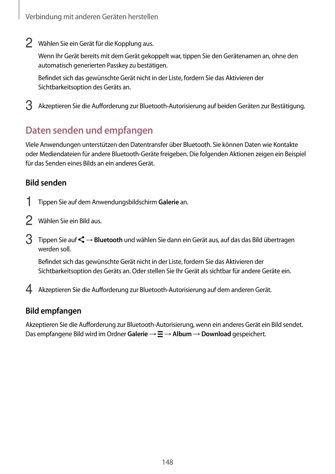 Samsung SM-T705NZWAXEO, SM-T705NZWATPH, SM-T705NZWASEB manual Daten senden und empfangen, Bild senden, Bild empfangen 