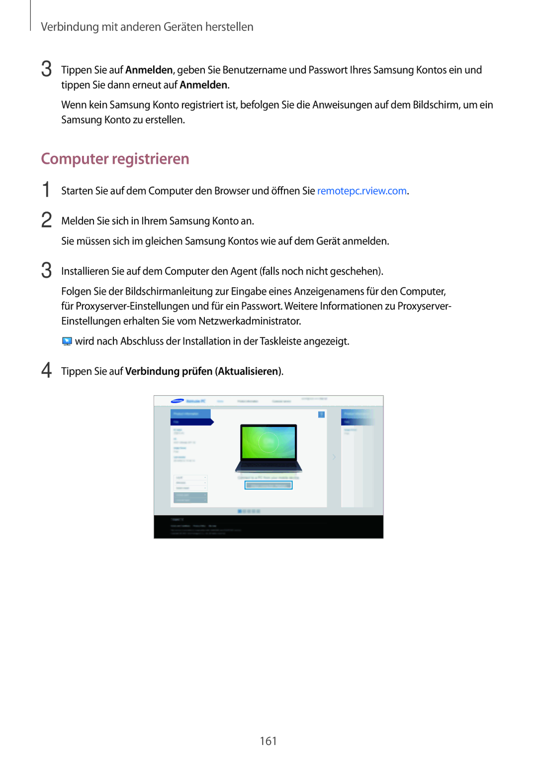 Samsung SM-T705NZWAXEO, SM-T705NZWATPH manual Computer registrieren, Tippen Sie auf Verbindung prüfen Aktualisieren 