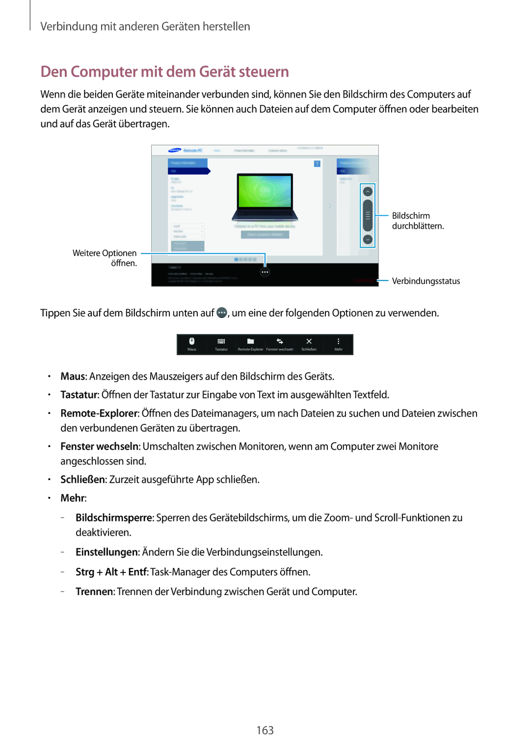 Samsung SM-T705NZWAEUR, SM-T705NZWATPH, SM-T705NZWASEB, SM-T705NZWAATO manual Den Computer mit dem Gerät steuern, Mehr 