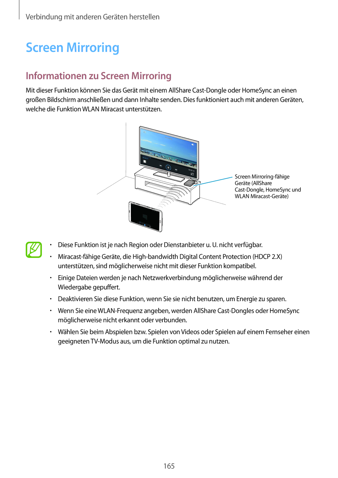 Samsung SM-T705NTSASEB, SM-T705NZWATPH, SM-T705NZWASEB, SM-T705NZWAATO, SM-T705NTSATPH Informationen zu Screen Mirroring 