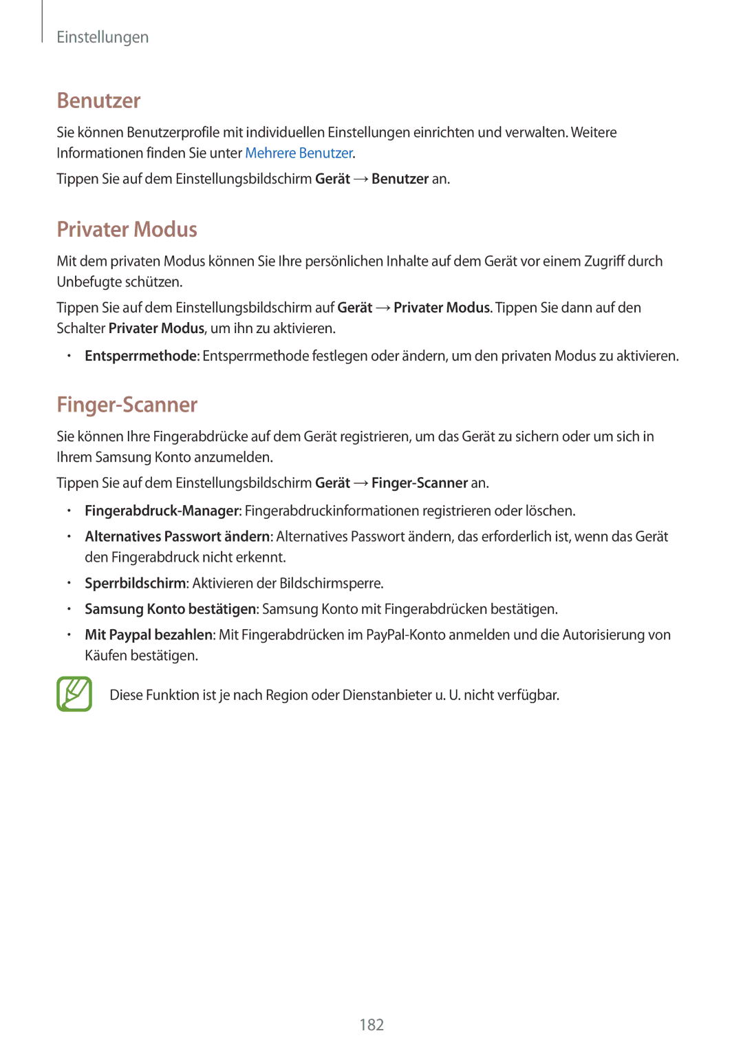 Samsung SM-T705NZWATPH, SM-T705NZWASEB, SM-T705NZWAATO, SM-T705NTSATPH manual Benutzer, Privater Modus, Finger-Scanner 