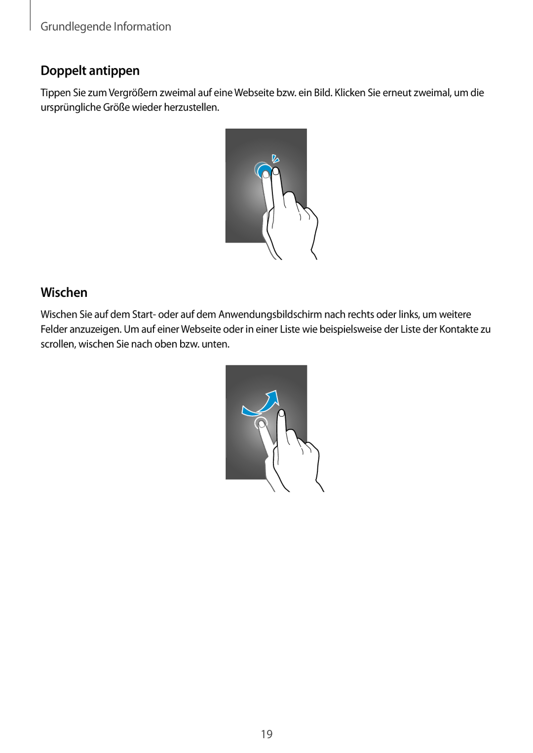 Samsung SM-T705NZWADBT, SM-T705NZWATPH, SM-T705NZWASEB, SM-T705NZWAATO, SM-T705NTSATPH manual Doppelt antippen, Wischen 