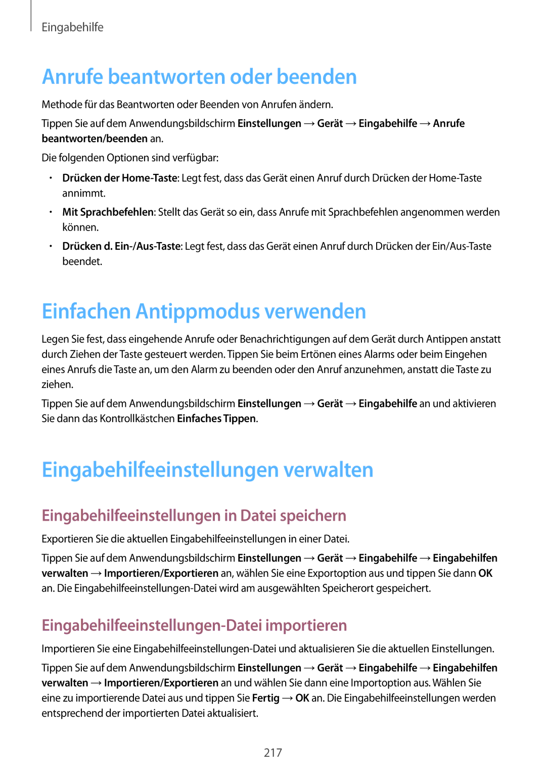 Samsung SM-T705NTSASEB, SM-T705NZWATPH, SM-T705NZWASEB Anrufe beantworten oder beenden, Einfachen Antippmodus verwenden 