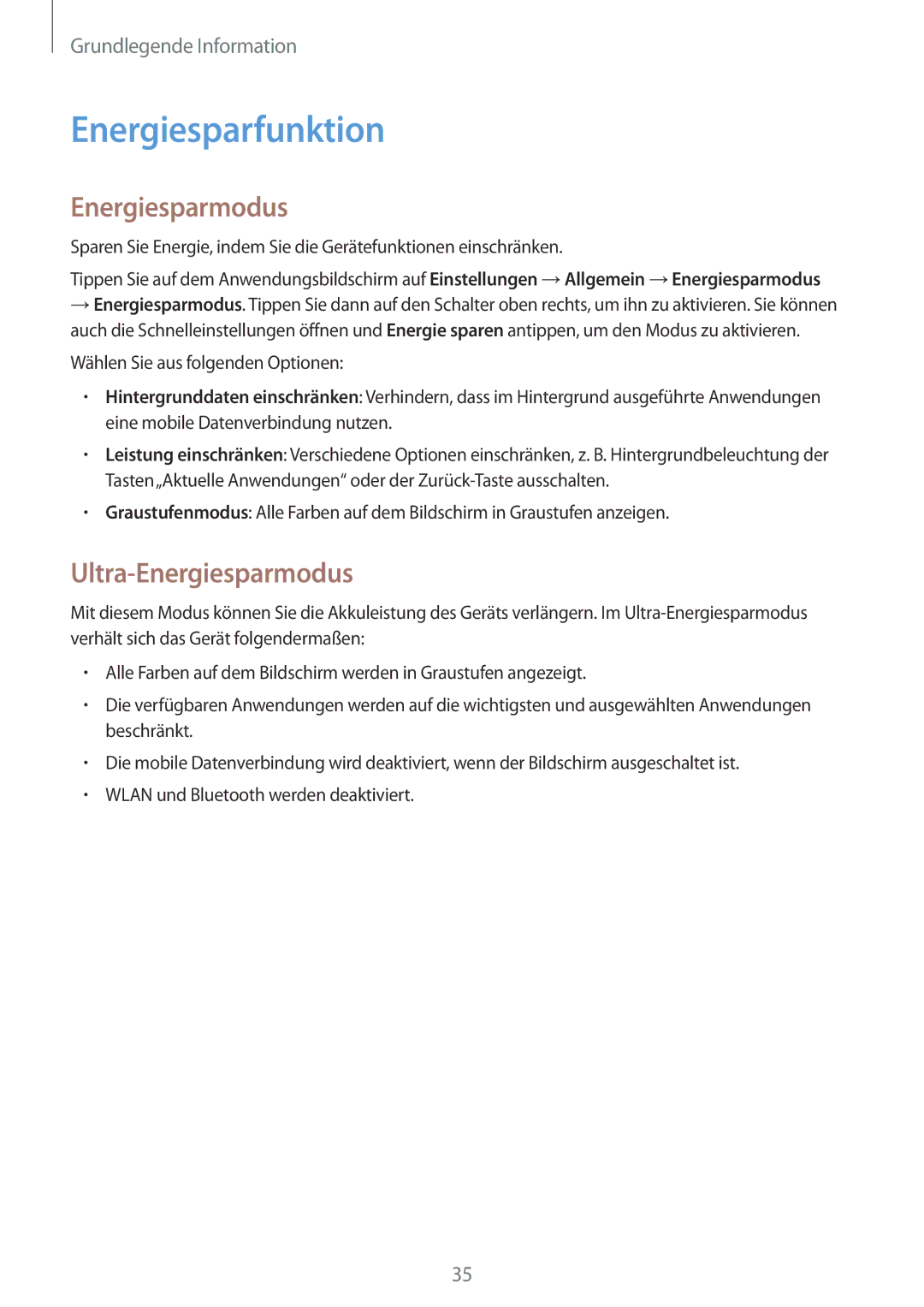 Samsung SM-T705NTSASEB, SM-T705NZWATPH, SM-T705NZWASEB, SM-T705NZWAATO manual Energiesparfunktion, Ultra-Energiesparmodus 