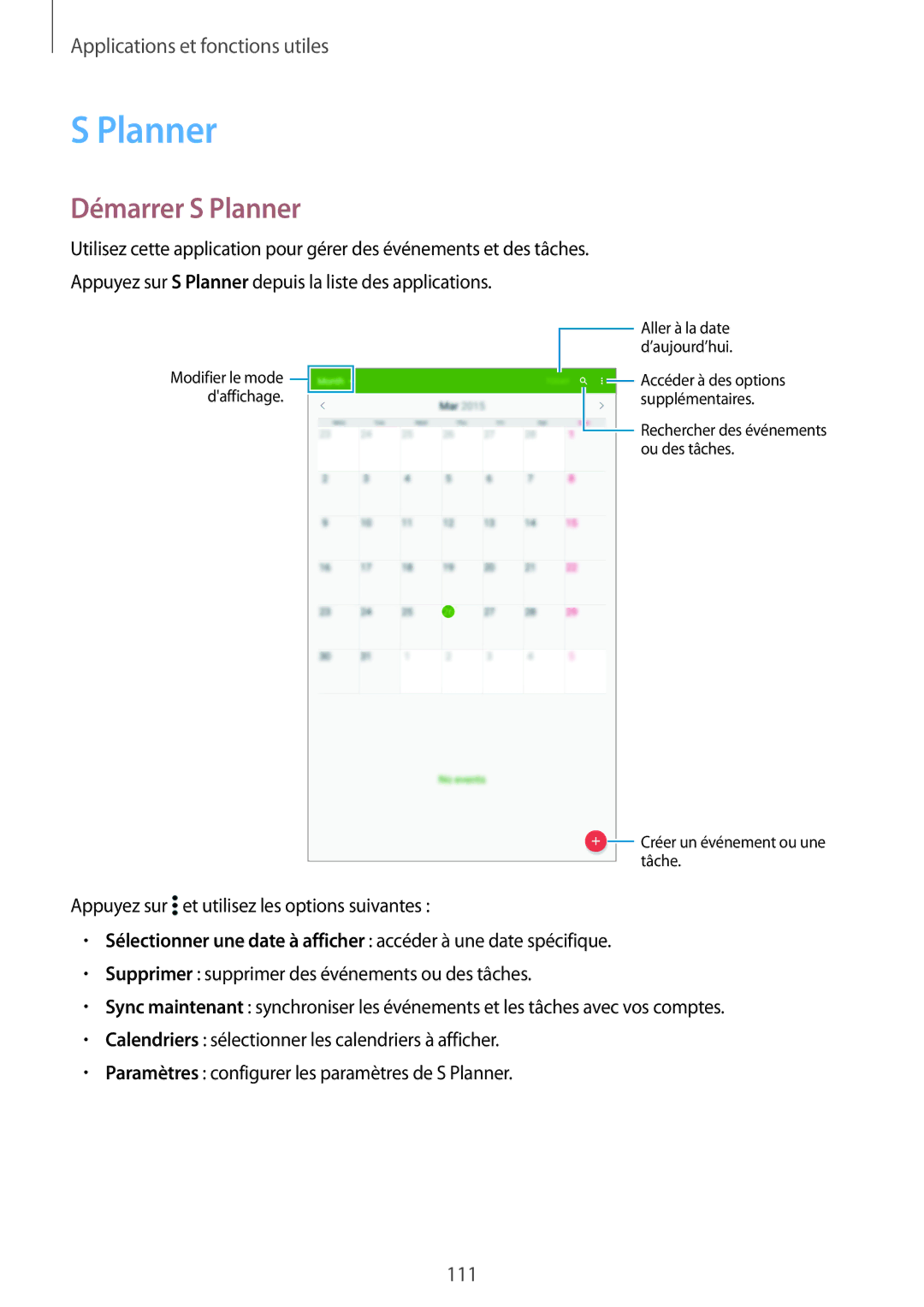 Samsung SM-T705NZWAXEF manual Démarrer S Planner 