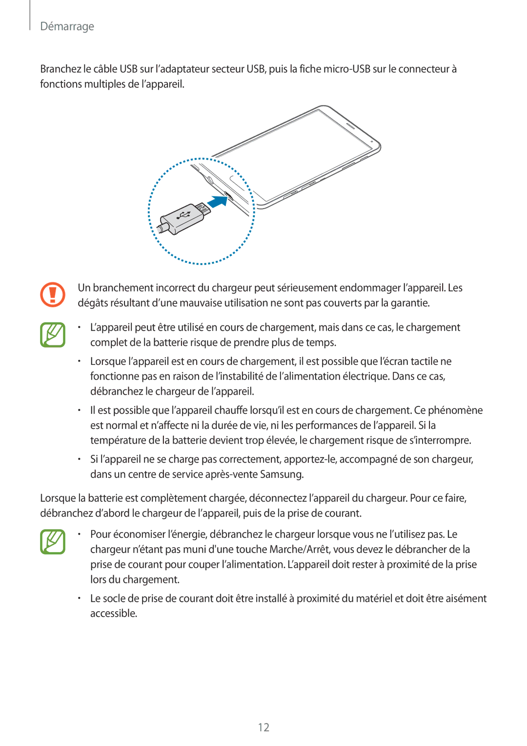 Samsung SM-T705NZWAXEF manual Démarrage 