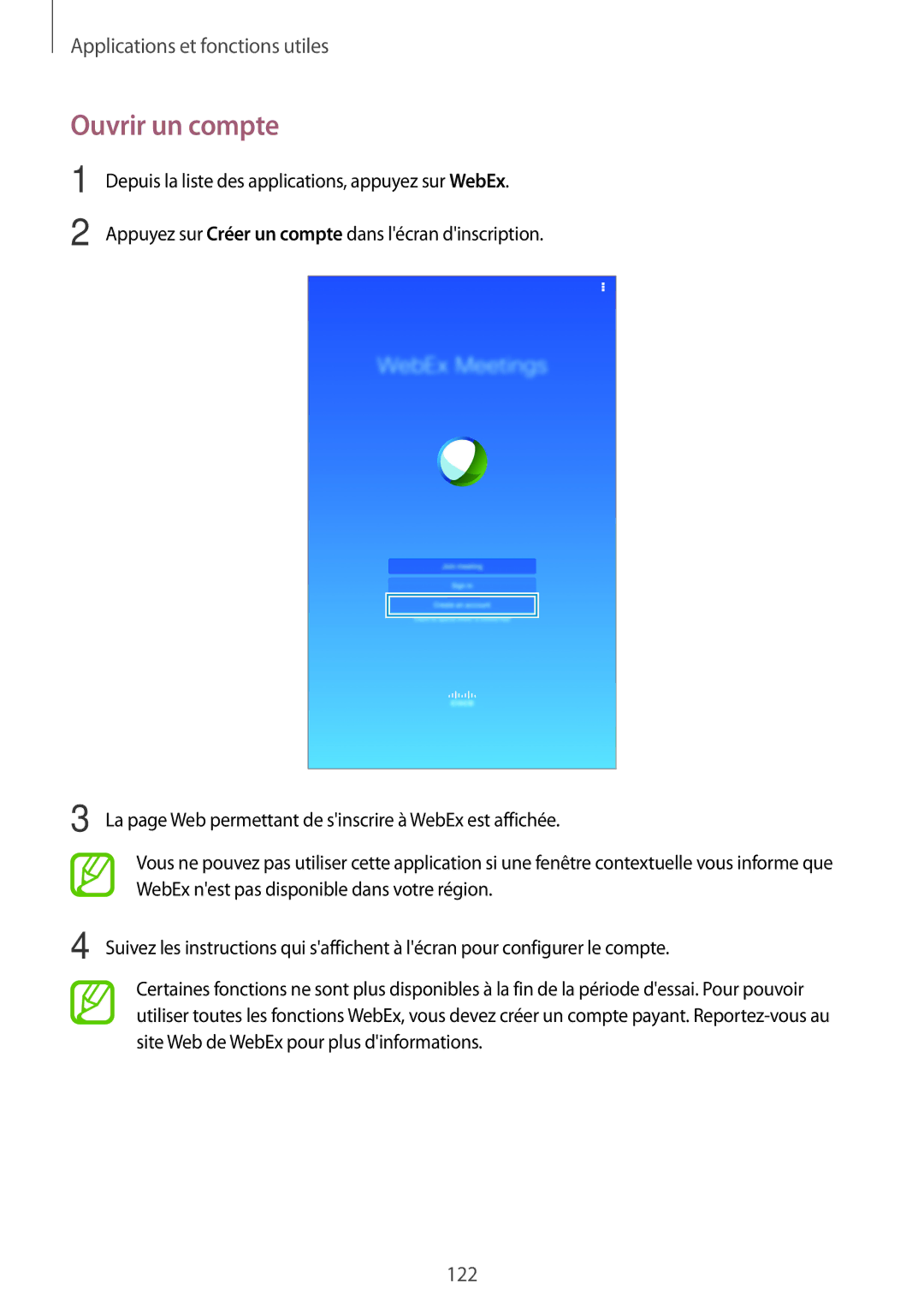 Samsung SM-T705NZWAXEF manual Ouvrir un compte 