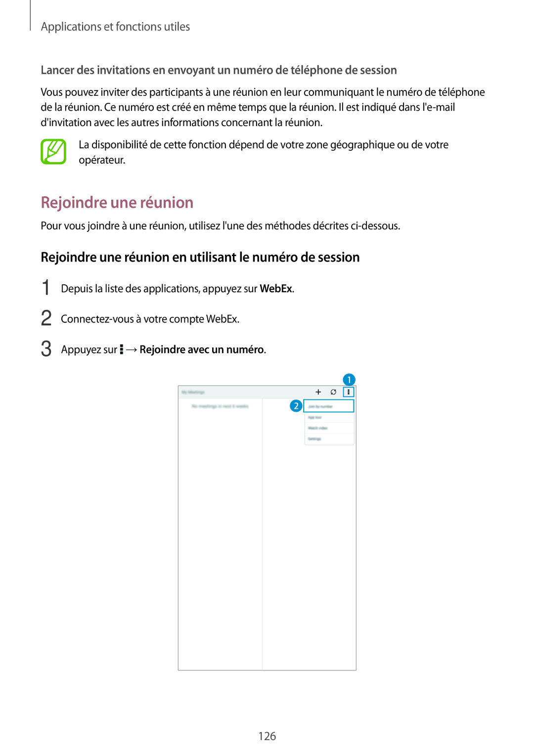 Samsung SM-T705NZWAXEF Rejoindre une réunion en utilisant le numéro de session, Appuyez sur →Rejoindre avec un numéro 