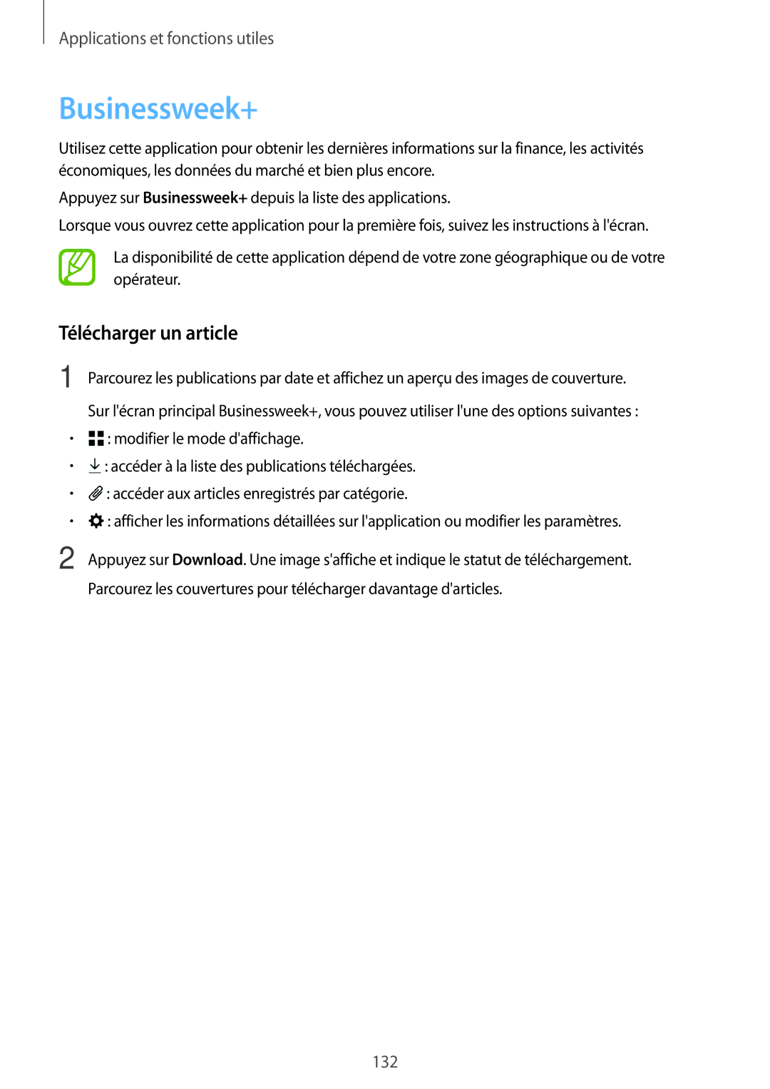 Samsung SM-T705NZWAXEF manual Businessweek+, Télécharger un article 