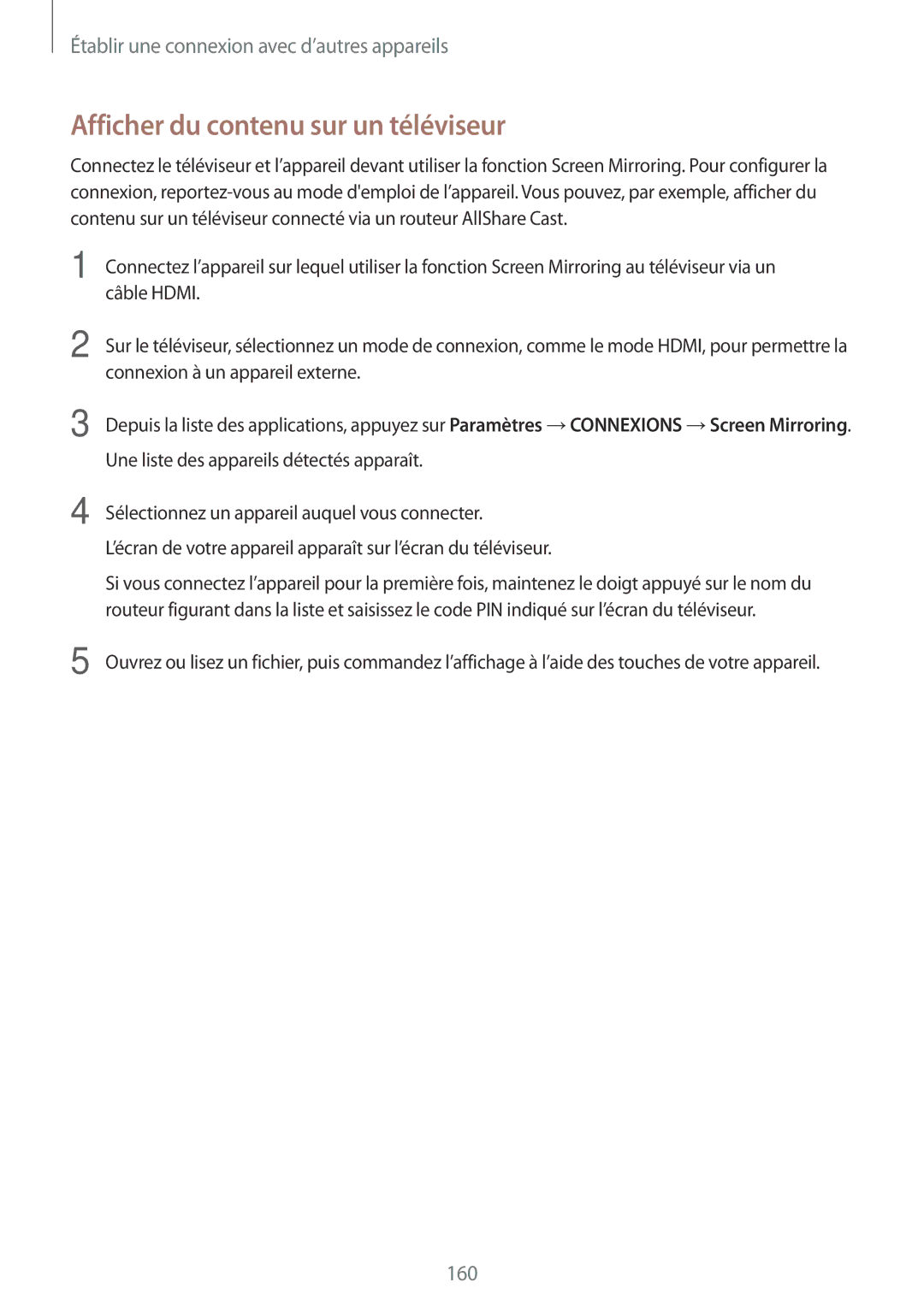 Samsung SM-T705NZWAXEF manual Afficher du contenu sur un téléviseur 