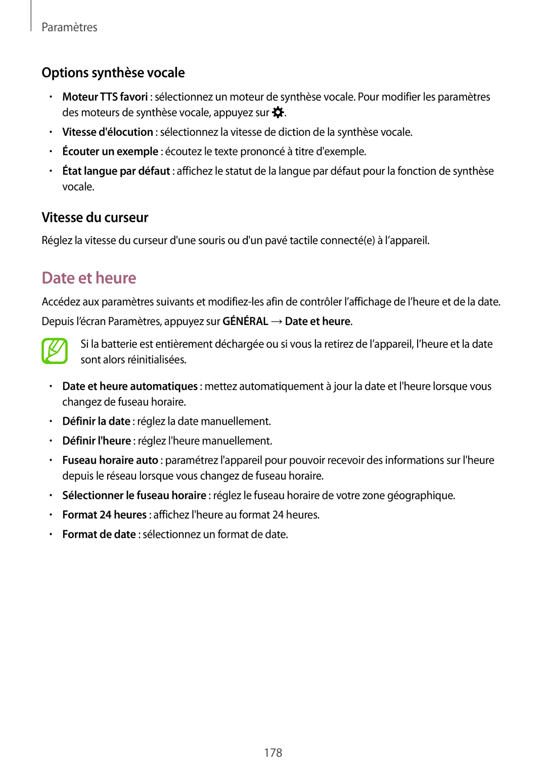 Samsung SM-T705NZWAXEF manual Date et heure, Options synthèse vocale, Vitesse du curseur 