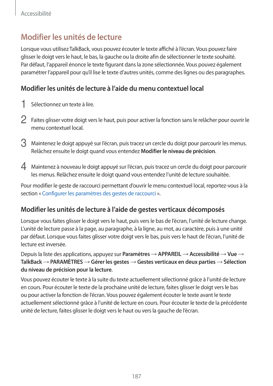 Samsung SM-T705NZWAXEF manual Modifier les unités de lecture 