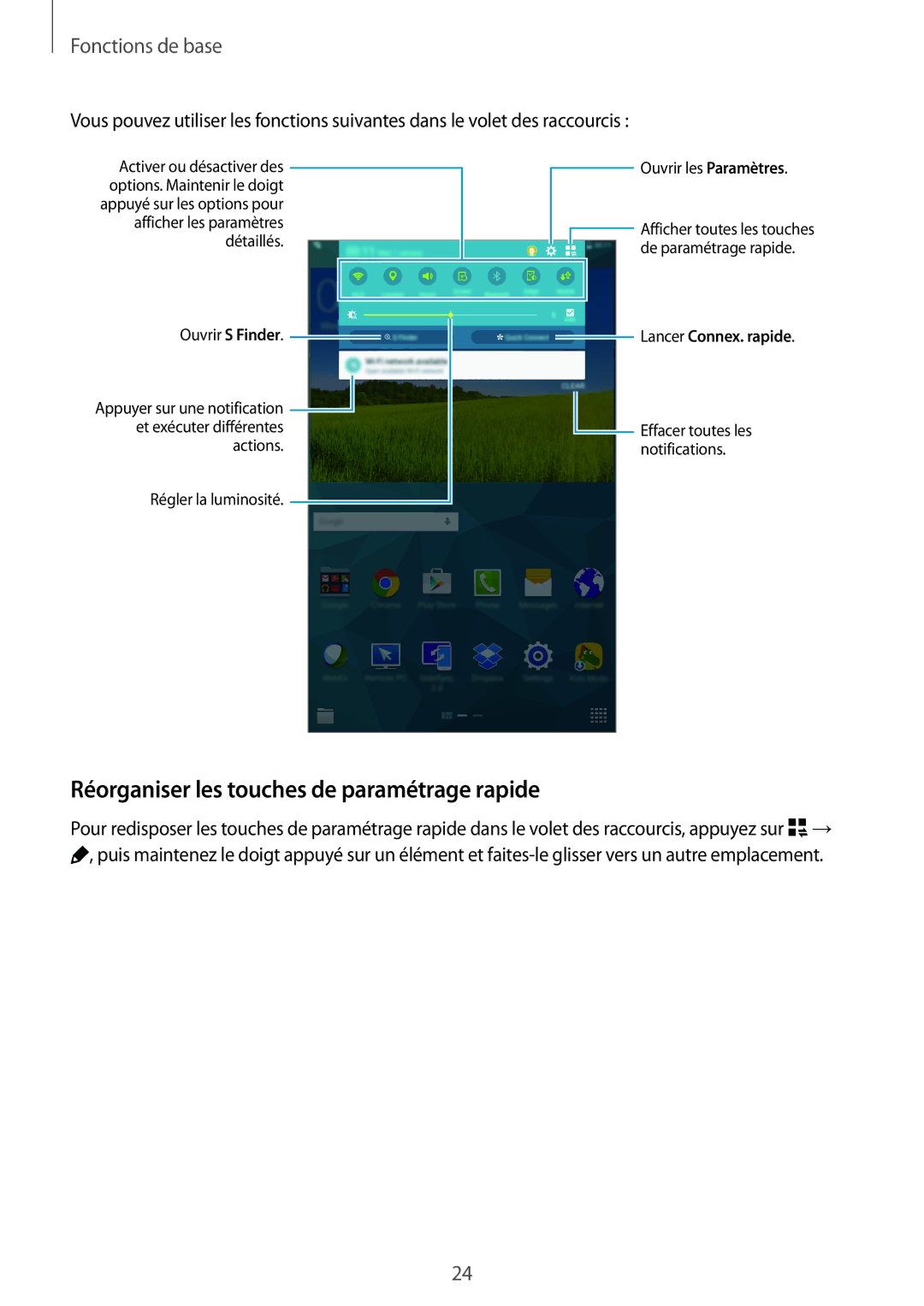 Samsung SM-T705NZWAXEF manual Réorganiser les touches de paramétrage rapide 