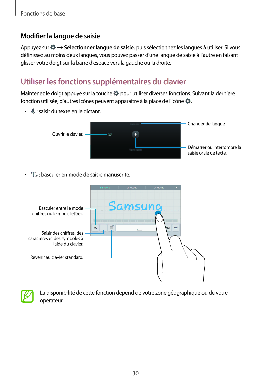 Samsung SM-T705NZWAXEF manual Utiliser les fonctions supplémentaires du clavier, Modifier la langue de saisie 