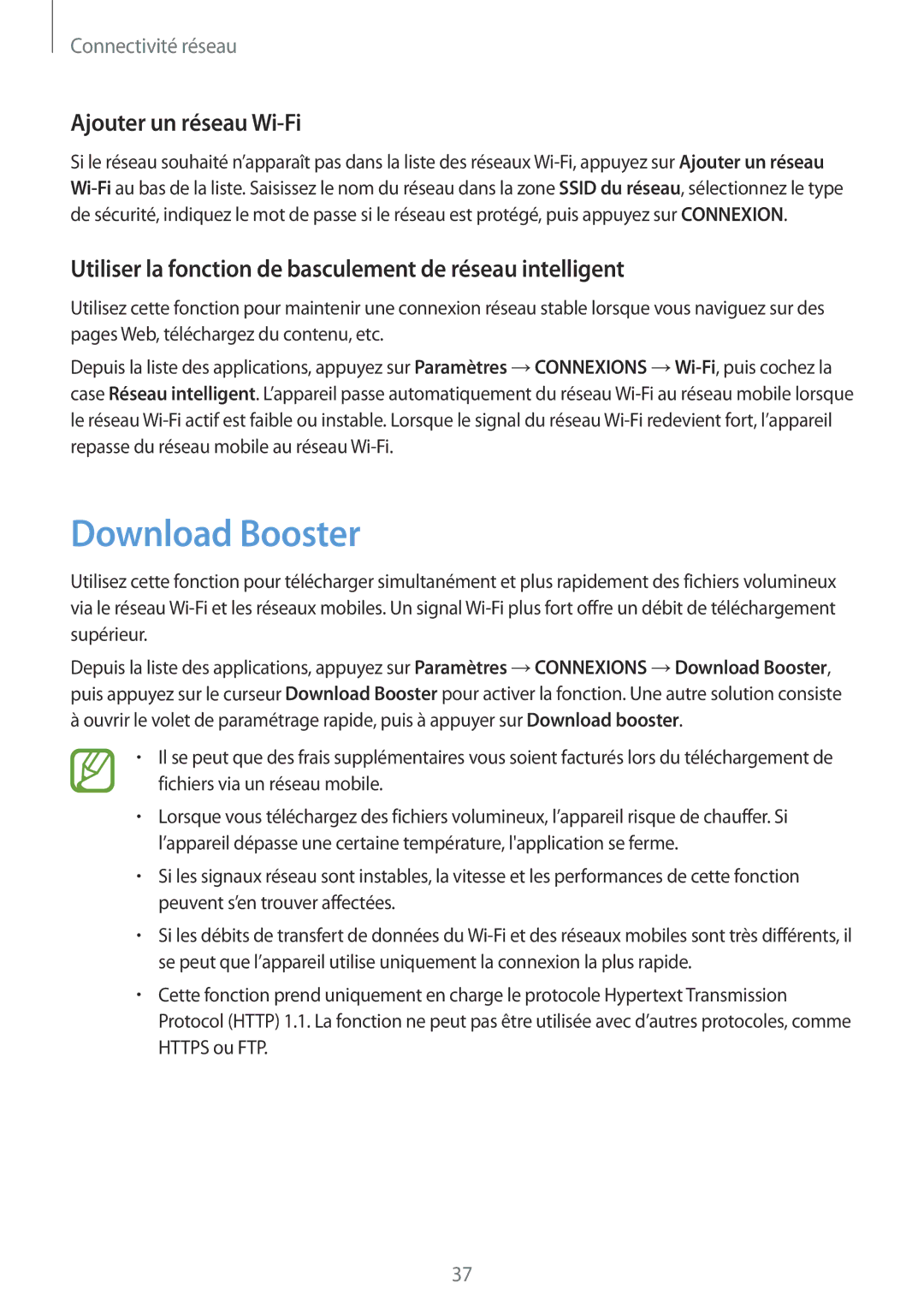 Samsung SM-T705NZWAXEF manual Download Booster, Ajouter un réseau Wi-Fi 