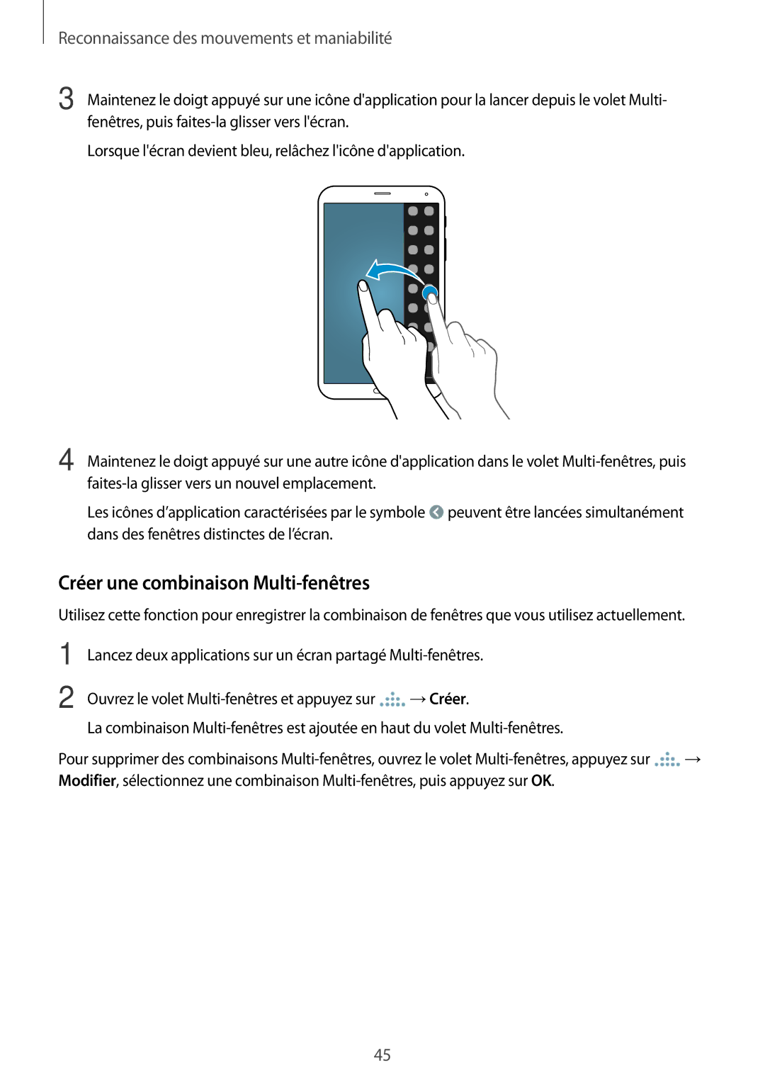 Samsung SM-T705NZWAXEF manual Créer une combinaison Multi-fenêtres 