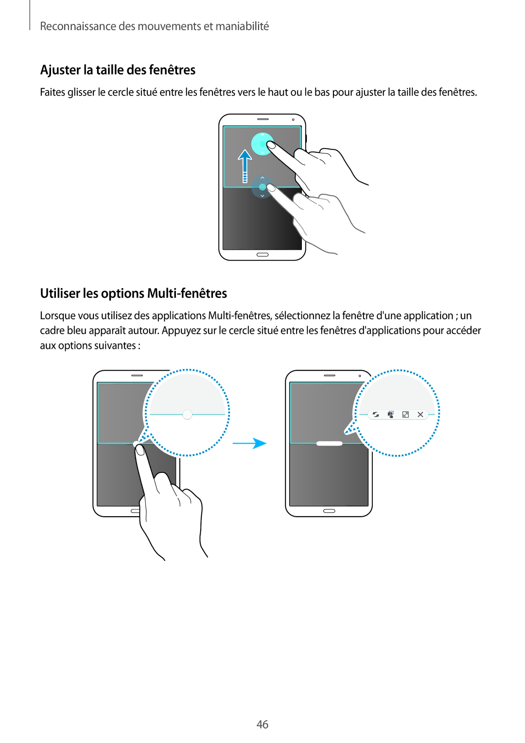 Samsung SM-T705NZWAXEF manual Ajuster la taille des fenêtres, Utiliser les options Multi-fenêtres 