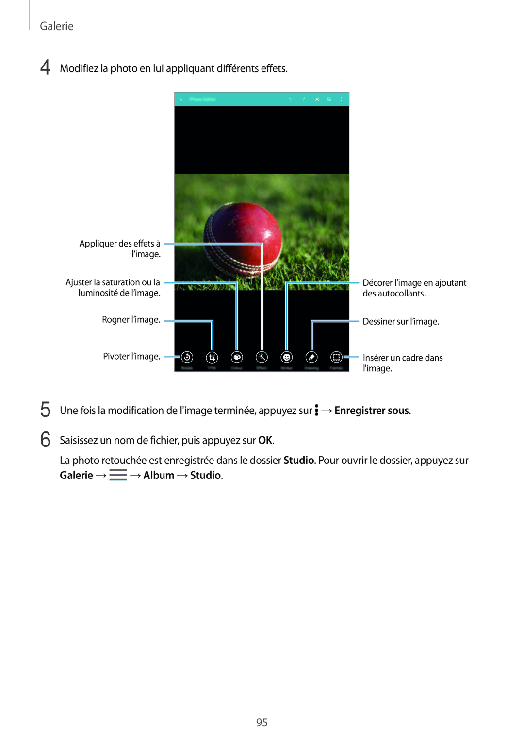 Samsung SM-T705NZWAXEF manual Modifiez la photo en lui appliquant différents effets 