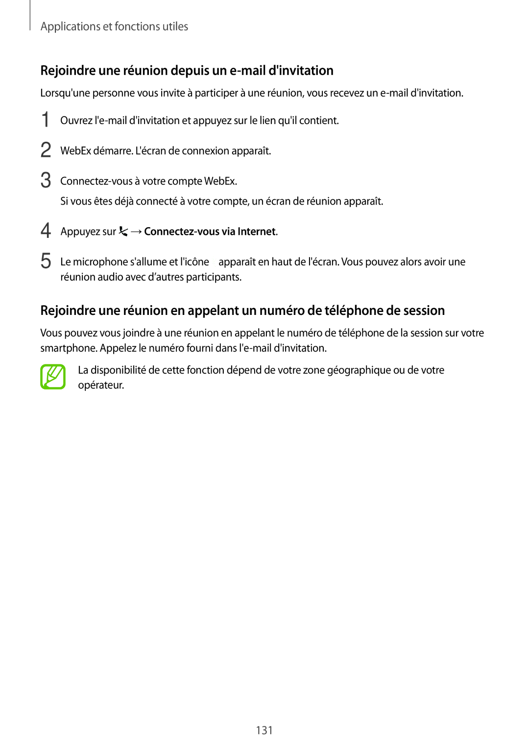 Samsung SM-T705NZWAXEF manual Rejoindre une réunion depuis un e-mail dinvitation 