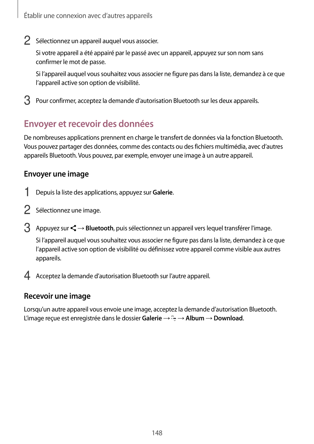 Samsung SM-T705NZWAXEF manual Envoyer et recevoir des données, Envoyer une image, Recevoir une image 