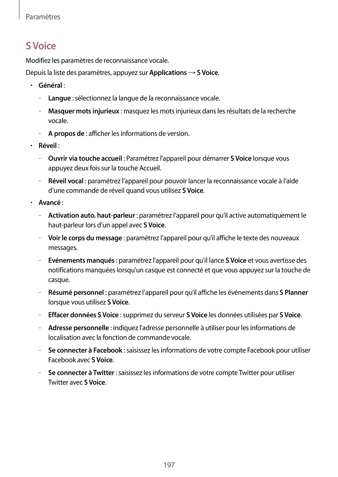 Samsung SM-T705NZWAXEF manual Voice, Général, Réveil, Avancé 