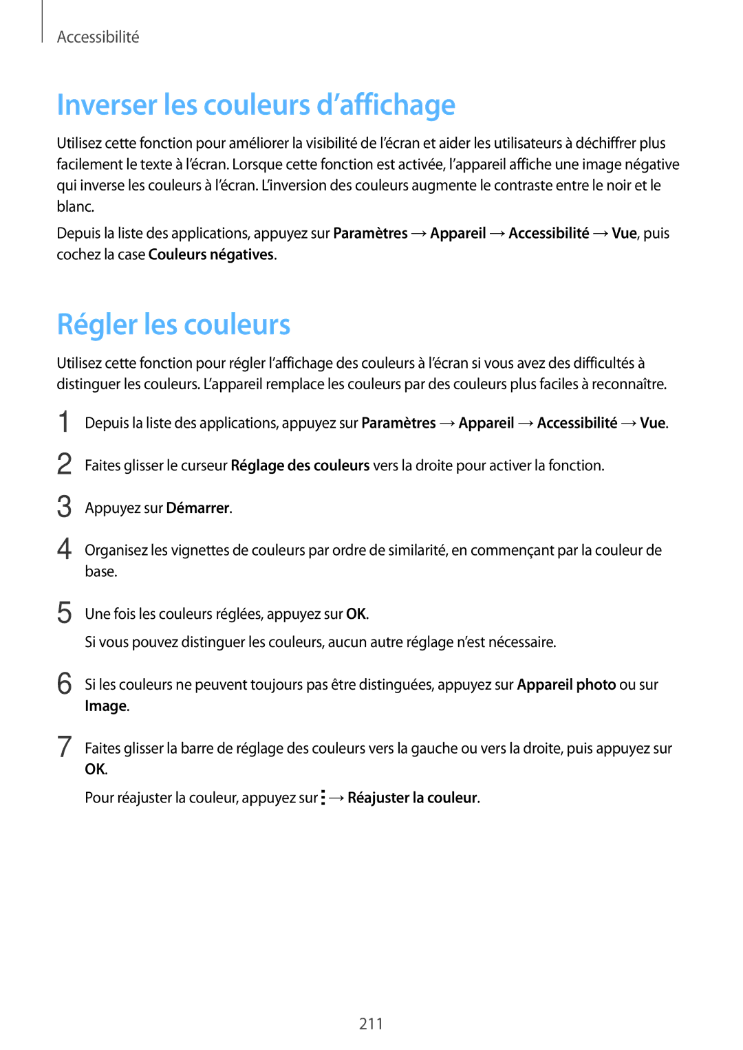 Samsung SM-T705NZWAXEF manual Inverser les couleurs d’affichage, Régler les couleurs 