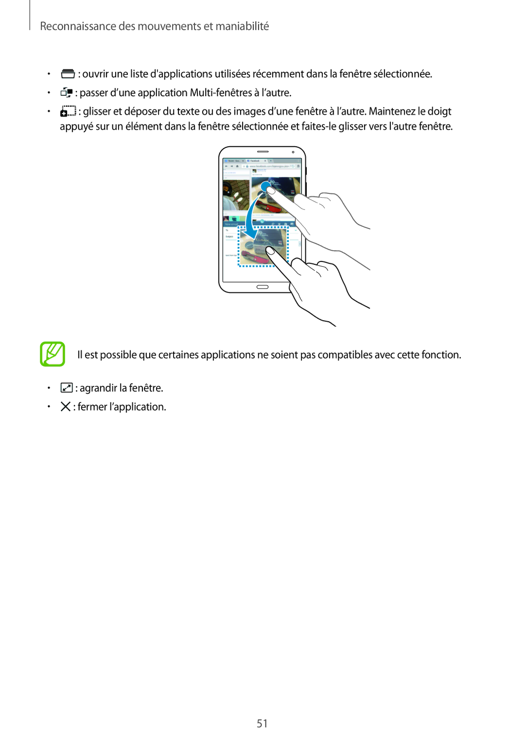 Samsung SM-T705NZWAXEF manual Reconnaissance des mouvements et maniabilité 