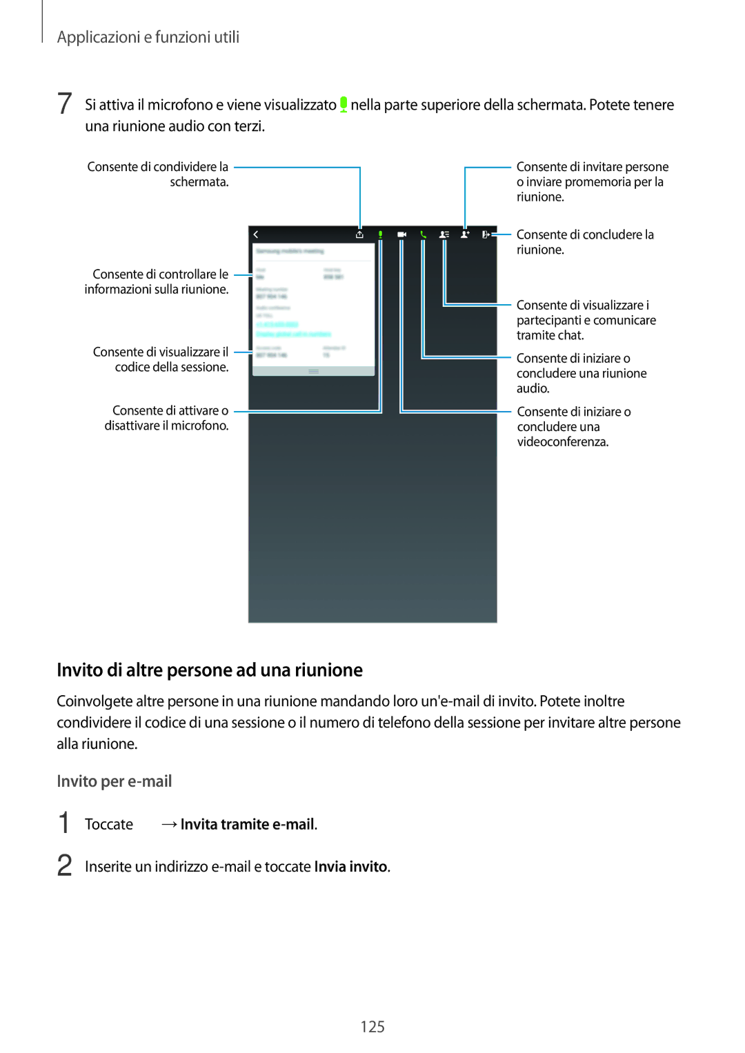 Samsung SM-T705NZWAXEO, SM-T705NTSAITV manual Invito di altre persone ad una riunione, Toccate →Invita tramite e-mail 