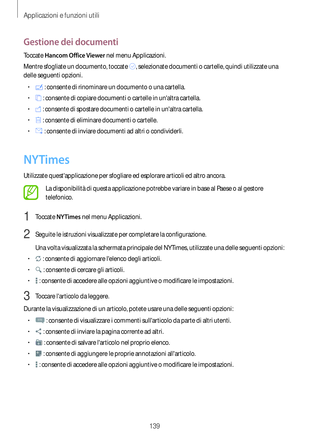 Samsung SM-T705NZWAITV, SM-T705NZWAXEO, SM-T705NTSAITV, SM-T705NZWAAUT, SM-T705NTSAXEO manual NYTimes, Gestione dei documenti 