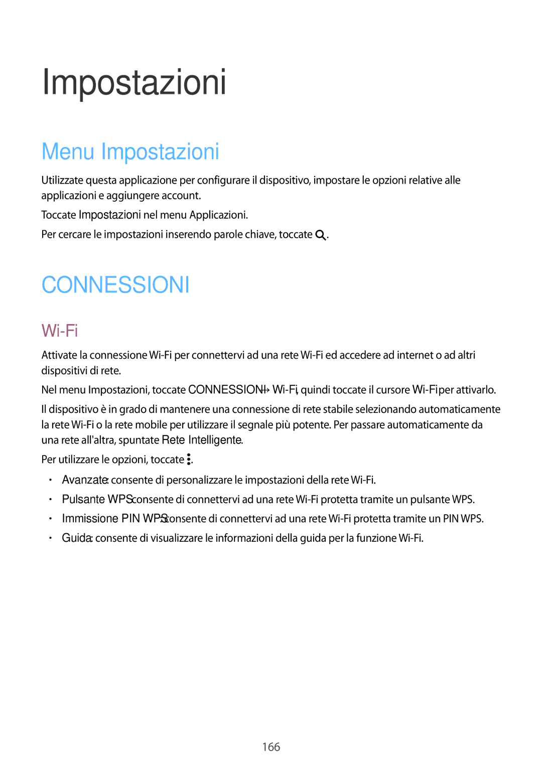 Samsung SM-T705NTSAITV, SM-T705NZWAXEO, SM-T705NZWAAUT, SM-T705NTSAXEO, SM-T705NZWAITV manual Menu Impostazioni, Wi-Fi 