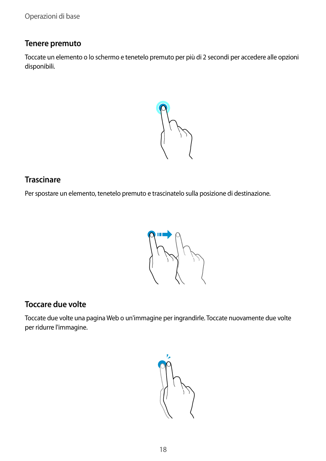 Samsung SM-T705NTSAXEO, SM-T705NZWAXEO, SM-T705NTSAITV, SM-T705NZWAAUT manual Tenere premuto, Trascinare, Toccare due volte 