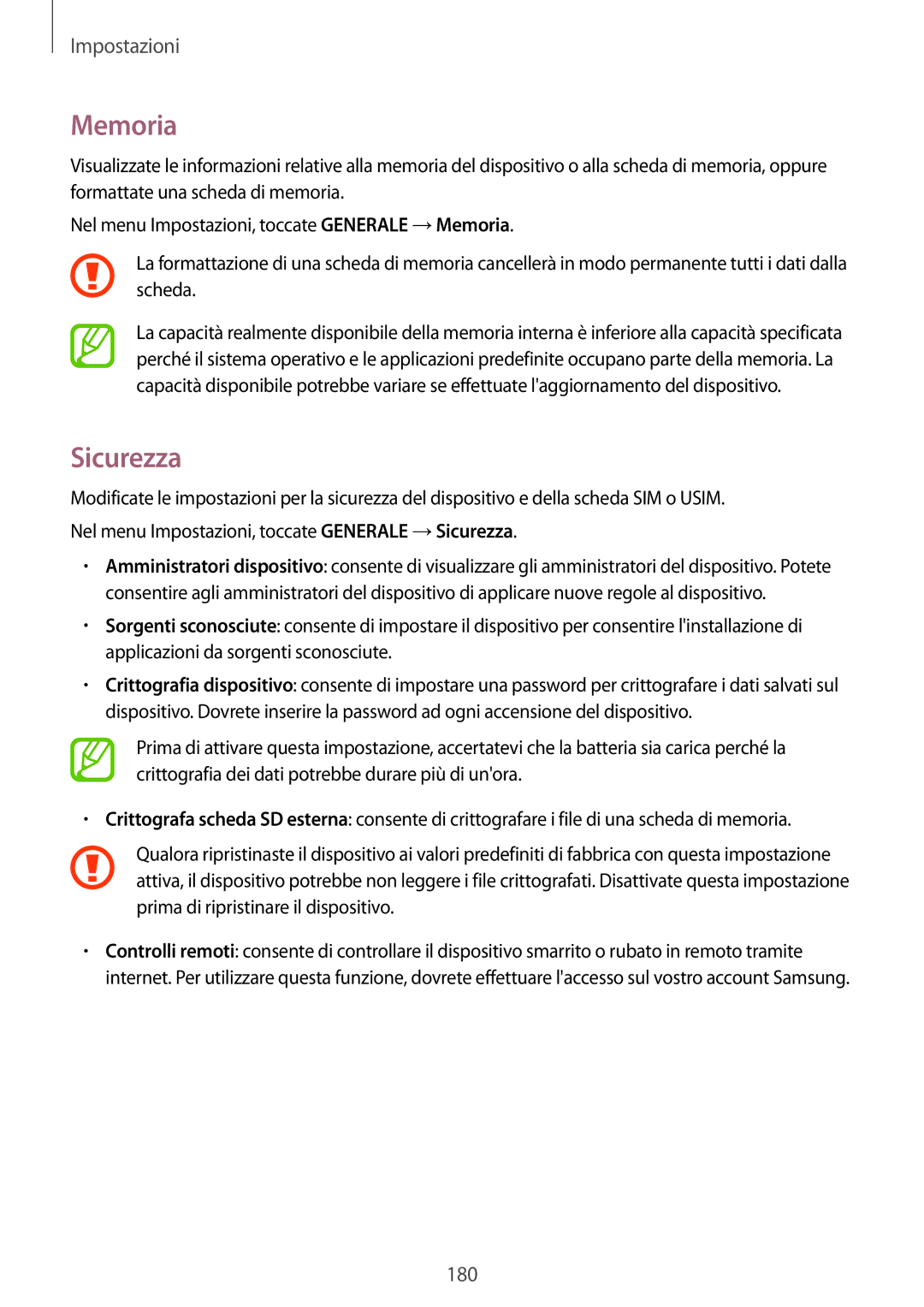 Samsung SM-T705NZWAXEO, SM-T705NTSAITV, SM-T705NZWAAUT, SM-T705NTSAXEO, SM-T705NZWAITV manual Memoria, Sicurezza 