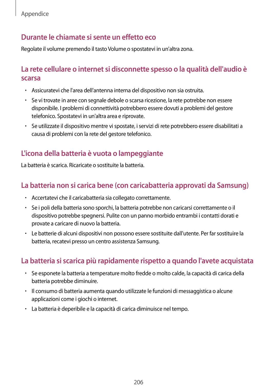 Samsung SM-T705NTSAITV, SM-T705NZWAXEO, SM-T705NZWAAUT, SM-T705NTSAXEO manual Durante le chiamate si sente un effetto eco 