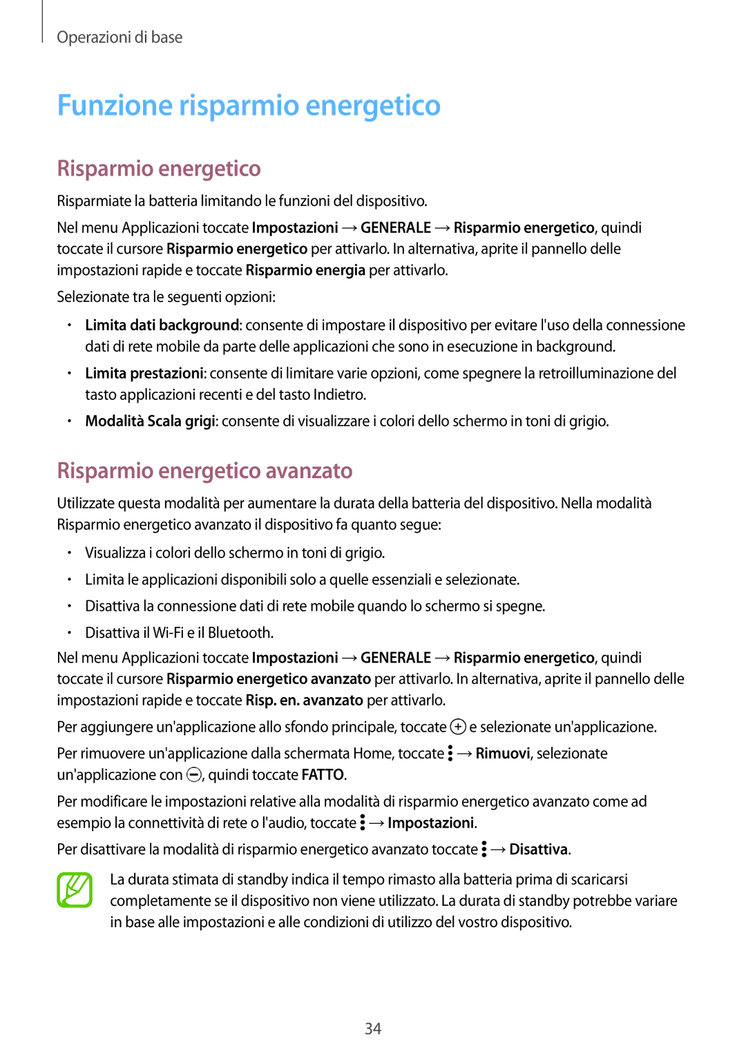 Samsung SM-T705NZWAITV, SM-T705NZWAXEO, SM-T705NTSAITV Funzione risparmio energetico, Risparmio energetico avanzato 