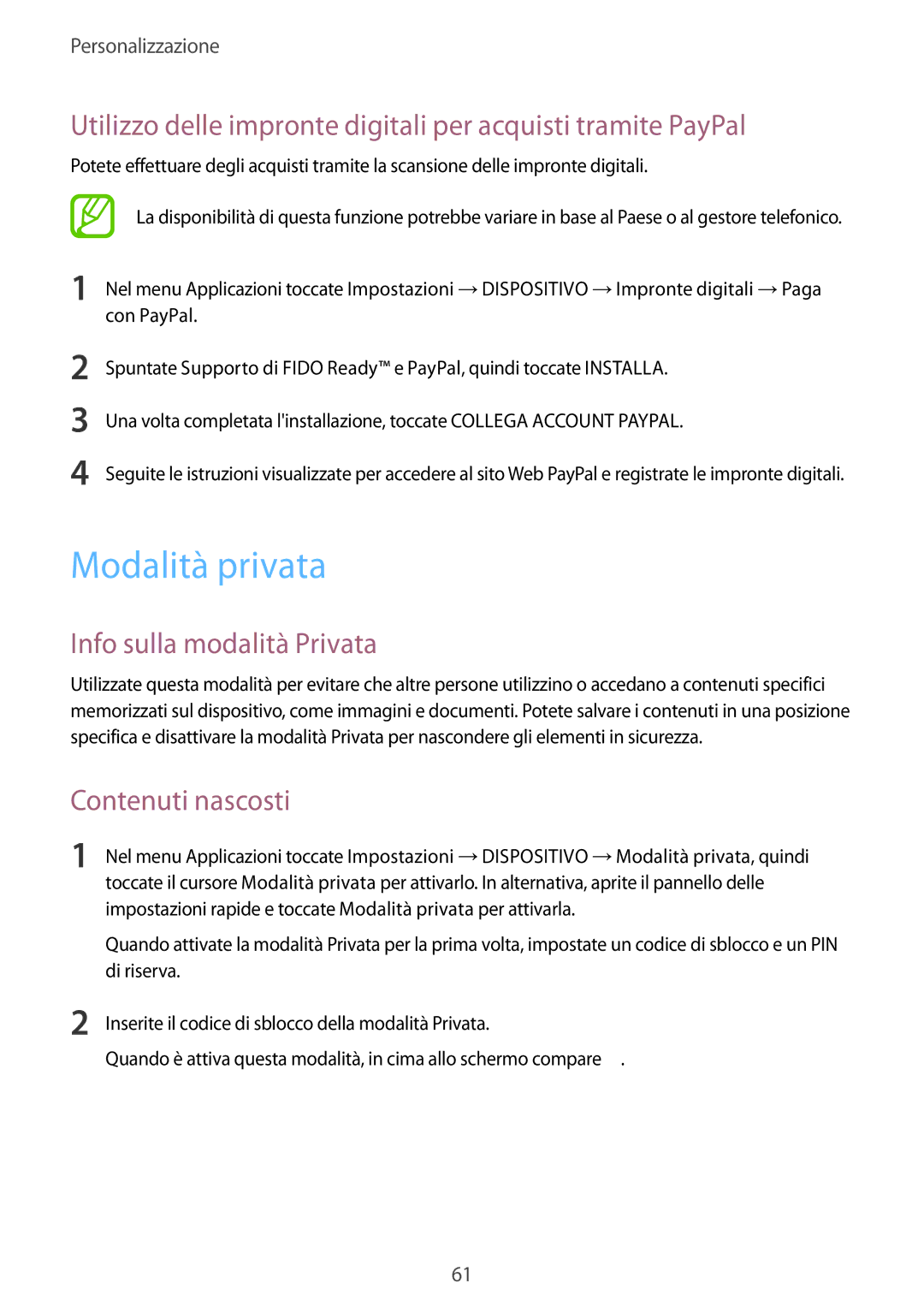 Samsung SM-T705NTSAITV, SM-T705NZWAXEO, SM-T705NZWAAUT Modalità privata, Info sulla modalità Privata, Contenuti nascosti 