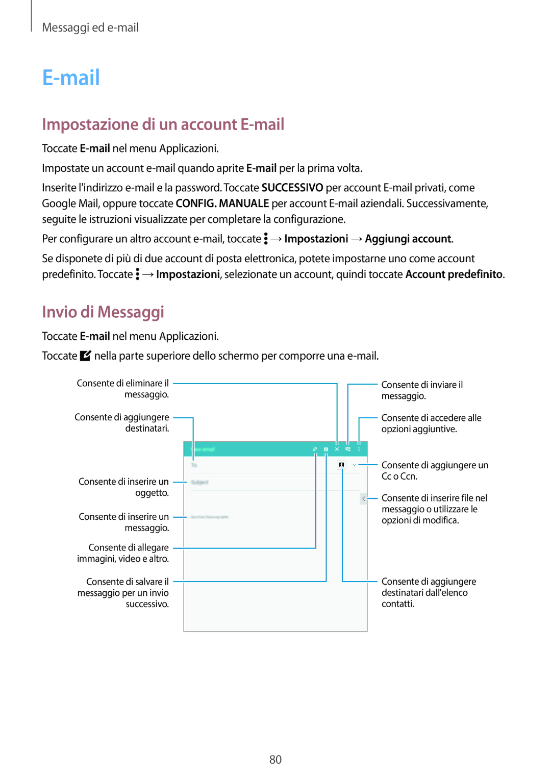 Samsung SM-T705NZWAXEO, SM-T705NTSAITV, SM-T705NZWAAUT, SM-T705NTSAXEO manual Mail, Impostazione di un account E-mail 