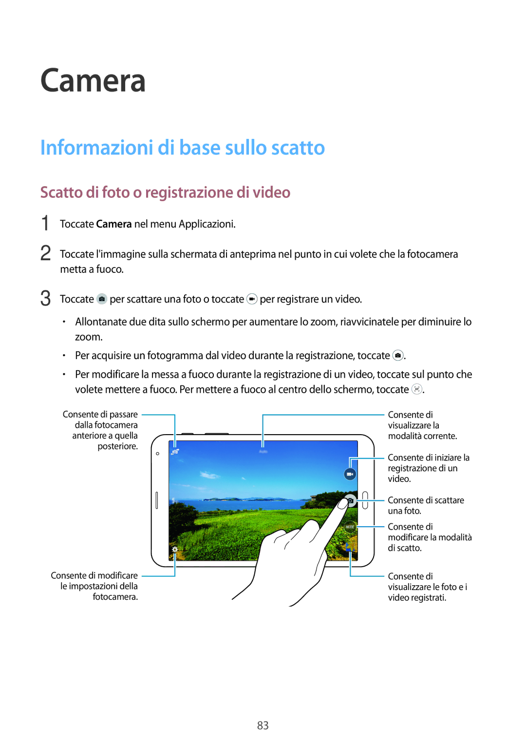 Samsung SM-T705NTSAXEO, SM-T705NZWAXEO Camera, Informazioni di base sullo scatto, Scatto di foto o registrazione di video 